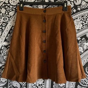 Blush Mark Brown Button Skater Skirt High Waist